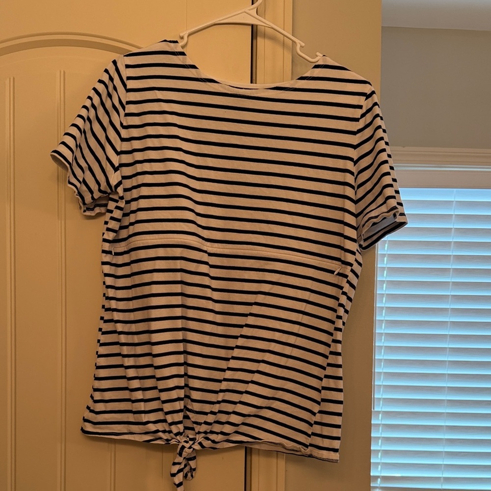 Nursing Queen Black and White Striped Short Sleeve Top